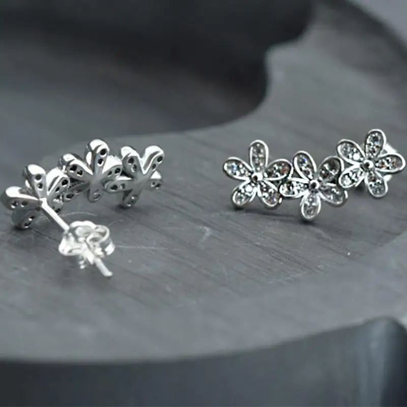 2022 Authentic 925 Sterling Silver Earring Sparkling Star Blue Gem Golden Heart Halo Stud Earrings Women Jewelry BirthdayGift