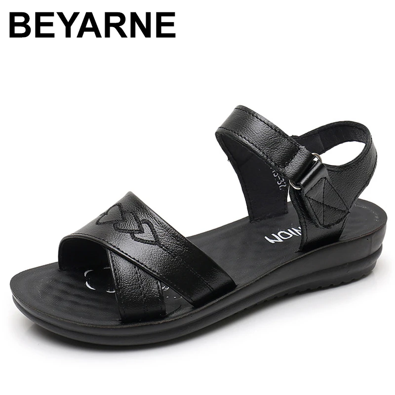 Women's Outdoor Black Flat Sandals Hook-and-loop Fastener Strap Ankle Strap  Flat Sandals