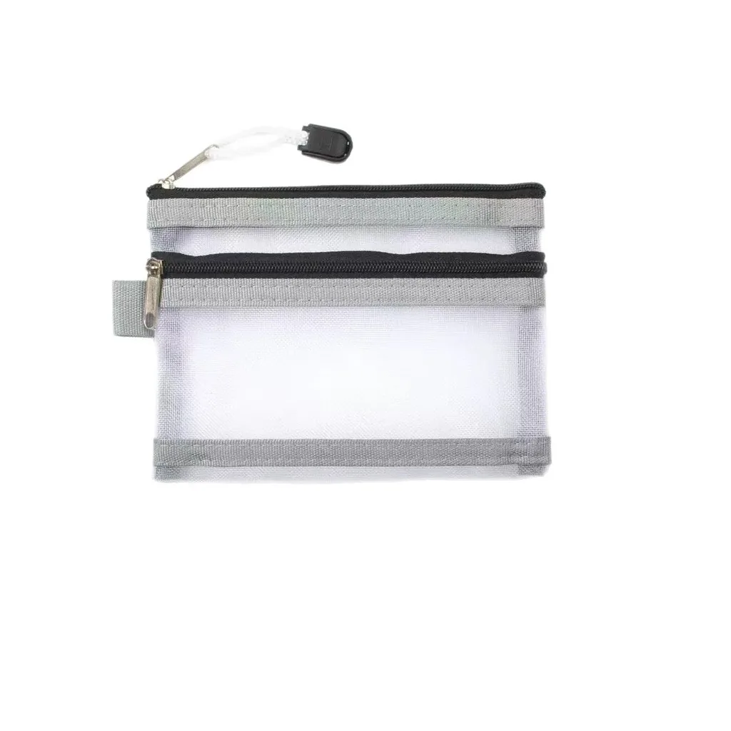Compact Transparent Zipper Card Holder with Double-Layer Design