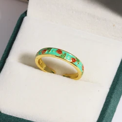18K Gold - Plated Colorful Enamel Checker Ring for Women - Geometric Jewelry (Green)