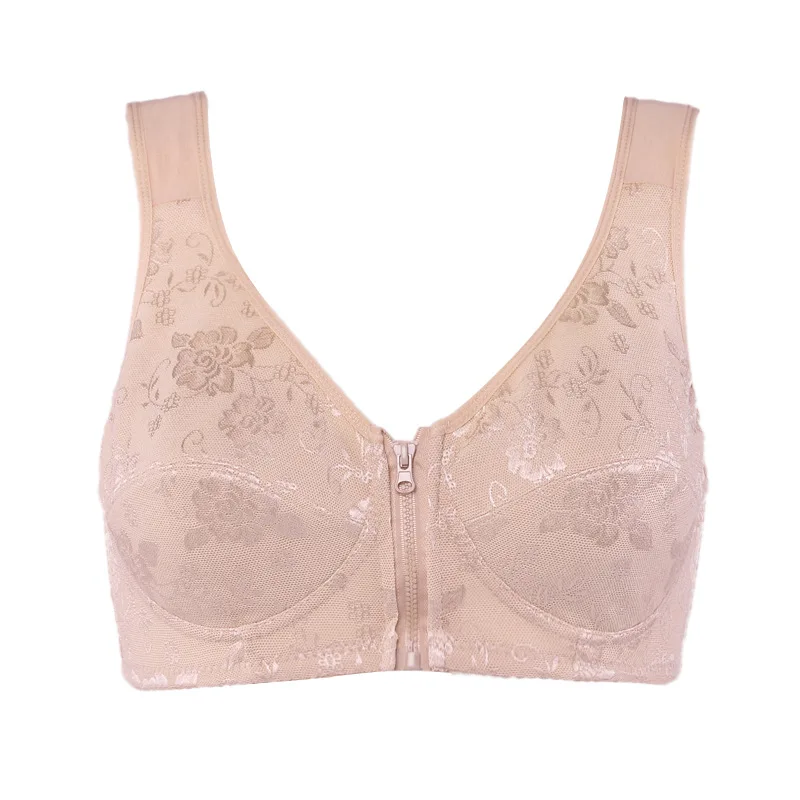 Womens Bra Lingerie Tops Zipper Front Buckle Bralette Brassiere Cotton Underwear Plus Size 75 80 85 90 95 100 105 B C D Cup