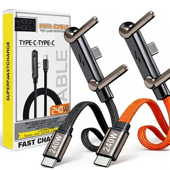 240W Quick Charging Type-C Elbow Cables with Invisible Phone Kickstand Nylon Braided USB C To C Cord for IPhone Samsung Xiaomi 1