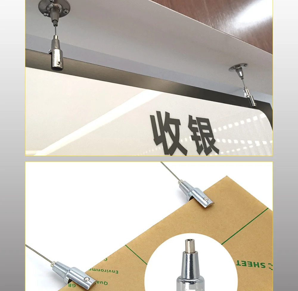 Description Picture 6 of item4Pcs Billboard Clip Glass Hanging Hook Code Acrylic Wood Board Fixing Accessories Screws Adjustable Steel Wire Rope Cable Clamps
