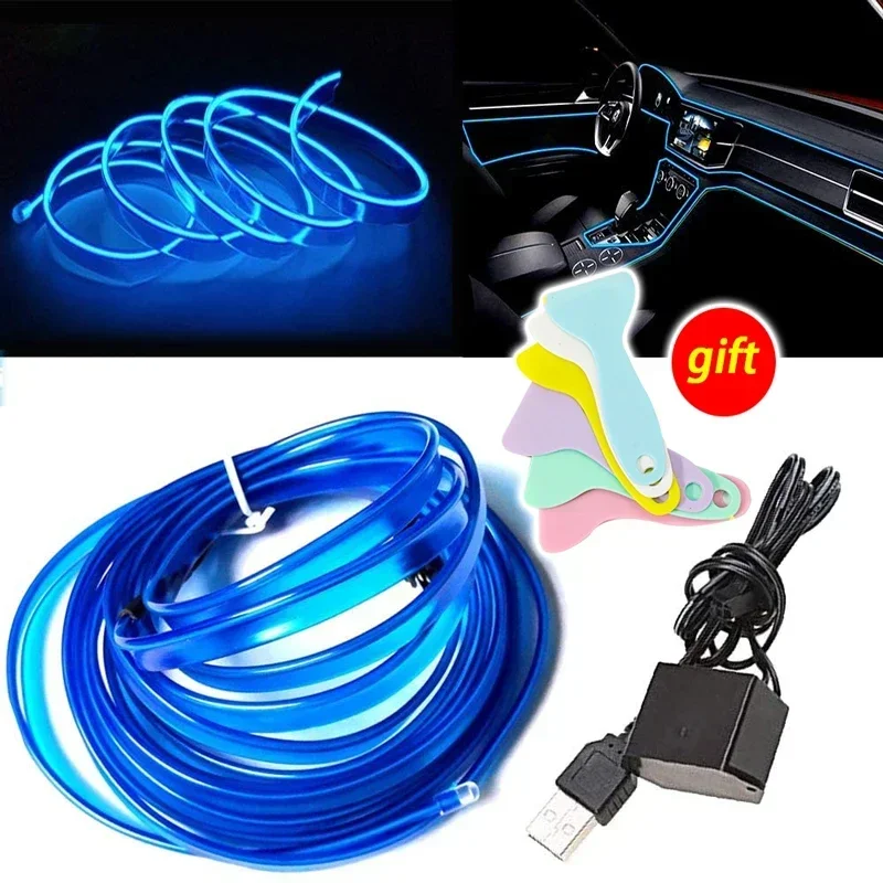 1-5M Car Interior Led Strip Light Neon EL Wiring Decorative Lamp For Auto DIY Flexible Ambient Light USB Party Atmosphere Diod