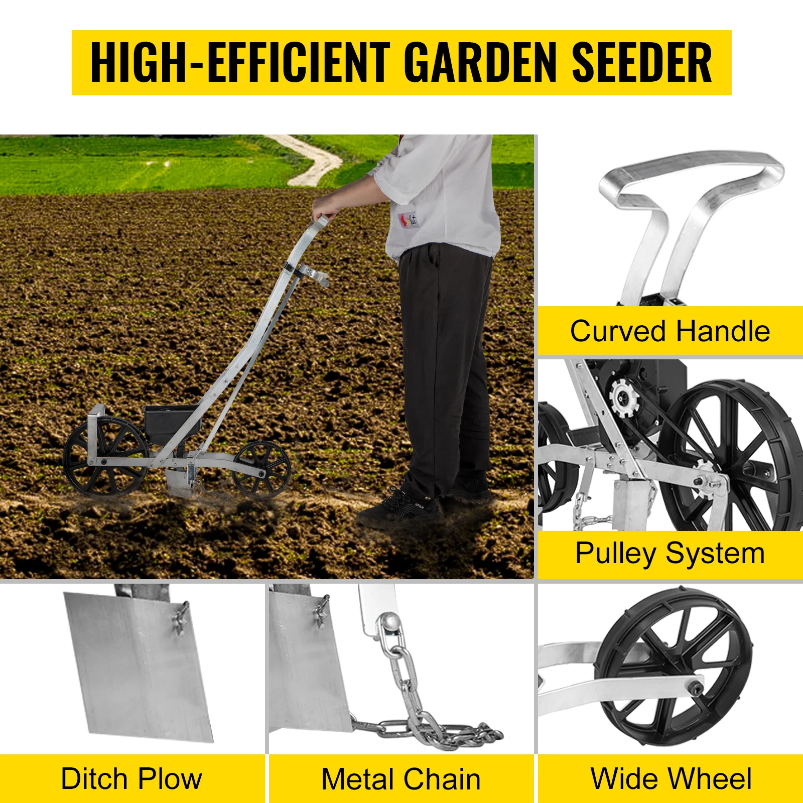 VEVOR Multi-function Hand-push Seeder W/ 6 Seed Plates Precision Lawn Spreader Cotton Vegetable Wheat Corn Peanut Seeder Planter