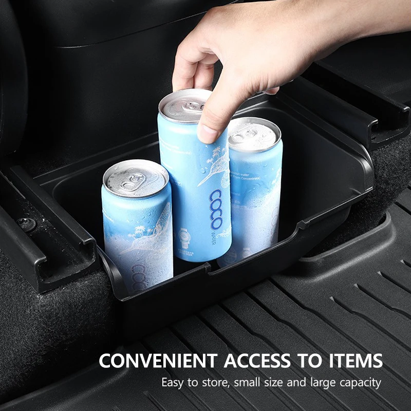Rear Under Seat Organizer for Tesla Model Y-Backseat Storage Box with lid Center Console Storage Tray Trash Can Bin