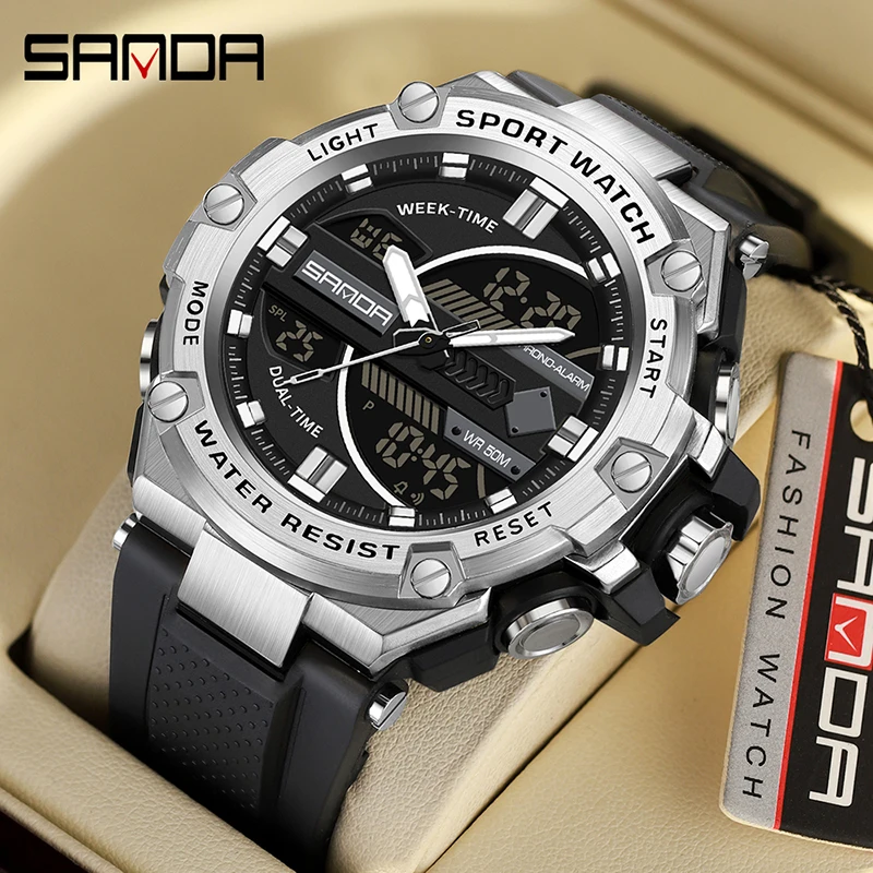 SANDA 2023 Top Brand Men's Watches Sport Military Quartz Watch 50M Waterproof Wristwatch for Men Clock relogios masculino 3185