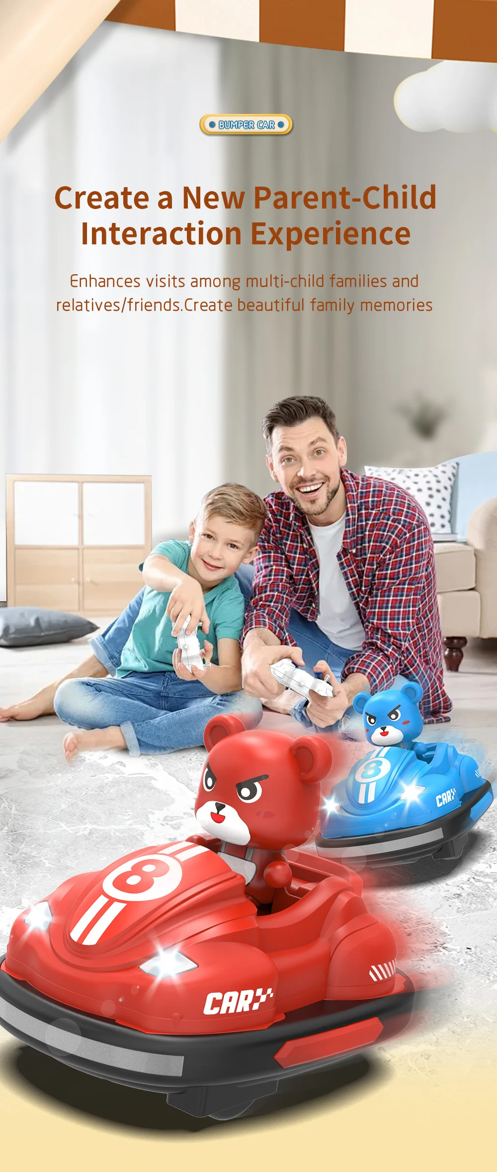 2.4G Bumper Battle RC Car with LED Music Ejecting Plush Toys Parent-Child Competitive Racing Game for Boys Kids Outdoor Toys