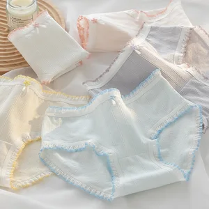 SP&CITY Colorful Bow Sweet Girl Cotton Women's Underpants Mid Waist Breathable Seamless Panties Student Lace Ruffle Cute Briefs
