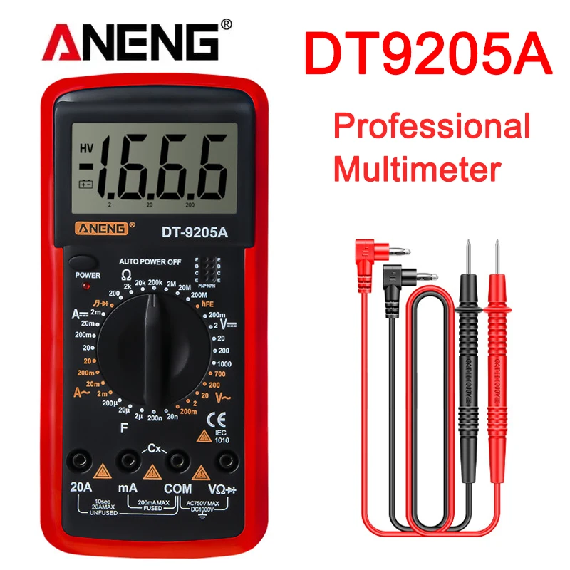Aneng Dt9205A Multimetro Digitale Ac/Dc Transistor Tester Elettrico Ncv Test Meter Profesional Analogico Auto Range Multimetro