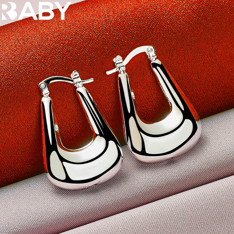 

925 Sterling Silver Earrings For Women Smooth Geometry U Hoop Earring Wedding Party Temperament Accessories Fashion Jewelry Gift