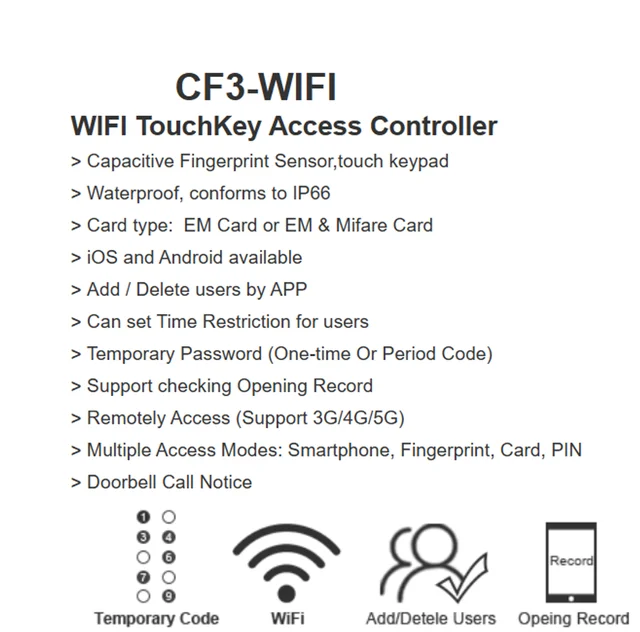 Tuya wifi Outdoor IP66 Black Plastic Shell  Fingerprint Access Control With Password And RFID Card Reader Function 4