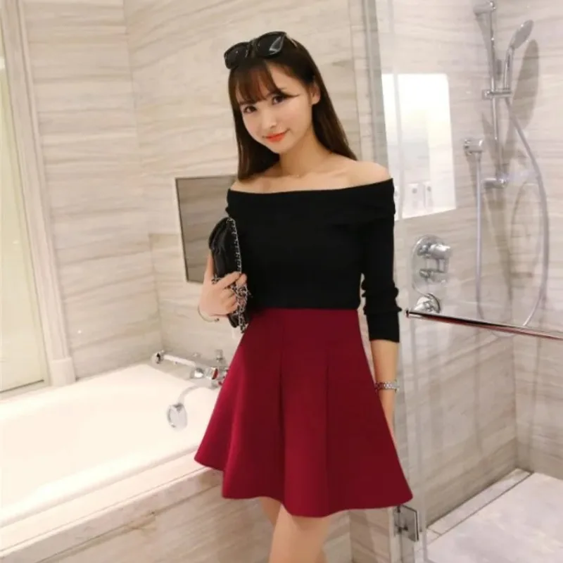 Women's High Waist Umbrella Skirt Pleated Elastic Pompon Skirt 2
