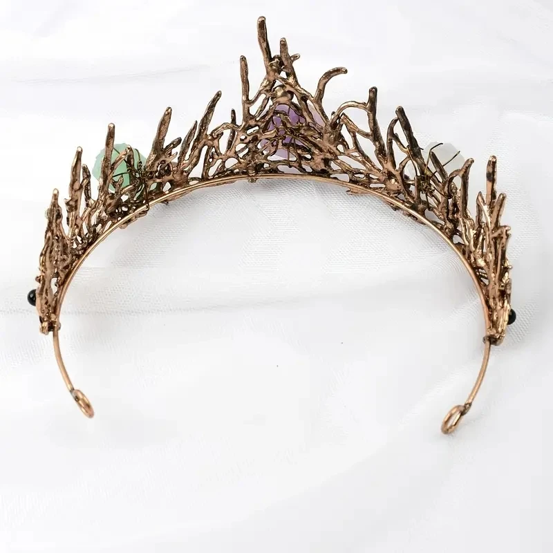 Hair Accessory Natural Amethyst WhiteCrystal Fluorite Mermaid Crown Fashion Colorful CrystalVintage MetalCrown Hair Accessories Female 1pc