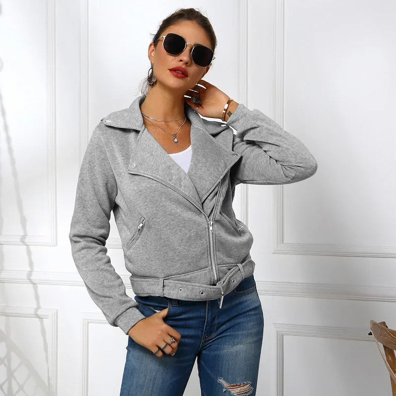 Women Solid Colors Slim Casual Punk Jacket Motorcycle Style Inclined Zipper Jacket Spring Autumn Plus Size Cool Girl Streetwear