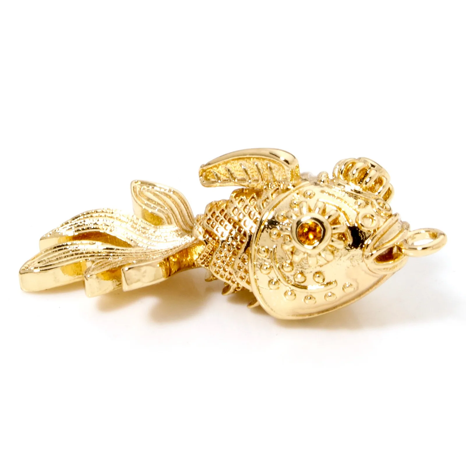 1pc Messing Schmuck Charms Gold Farbe Ozean Goldfisch bewegliche Orange Zirkonia 3d Anhänger DIY Halskette für Frauen Schmuck Geschenk – Detail 2