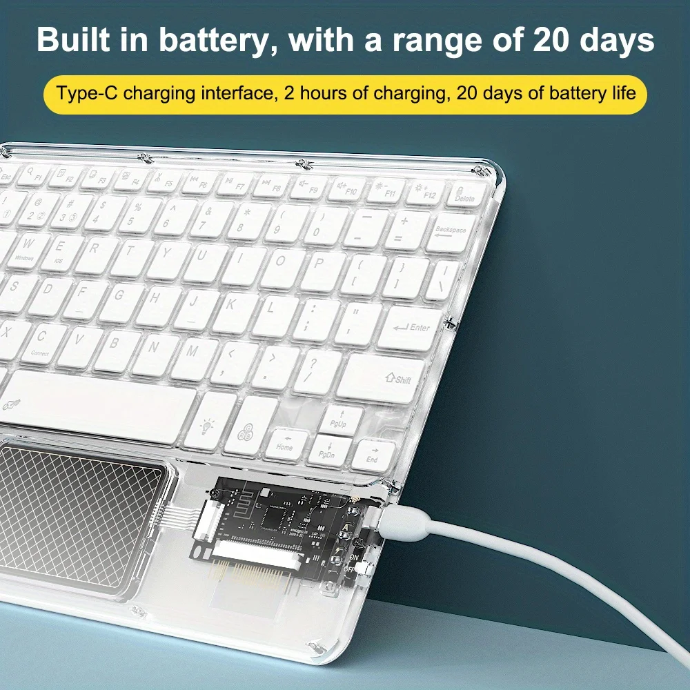 휴대용 미니 무선 충전식 블루투스 키보드, 울트라 슬림, 7 색 투명 백라이트, 아이패드 PC 윈도우 맥용