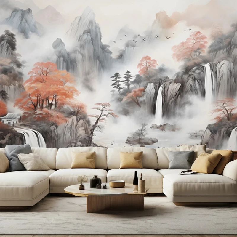 estilo chines natureza paisagem mural tamanho personalizado 01