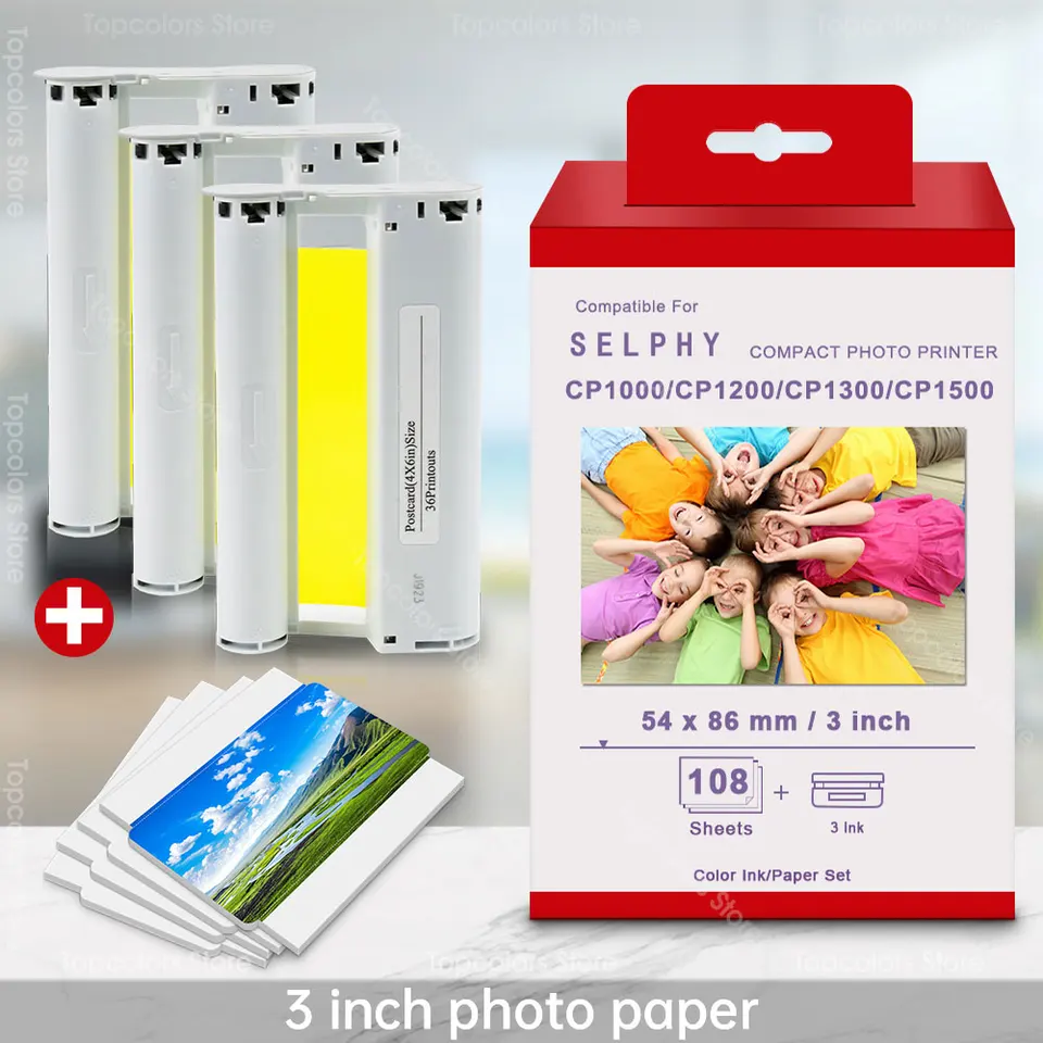 Cartouche de papier photo pour IL Selphy CplingPaper, taille de carte de 3  pouces, 54x86mm, KP108IN, compatible Selphy CP1500, CP1200 1000 - AliExpress