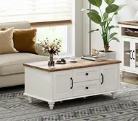 Modern Coffee Table with Storage Cabinet, White Coffee Tables for Living Room, Wood Rectangle Center Table with Drawer, White 1