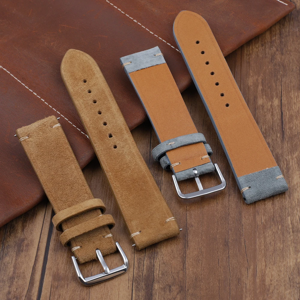 Luxury Handmade Suede Leather Watchband - Vintage Tan, Gray, Beige Strap