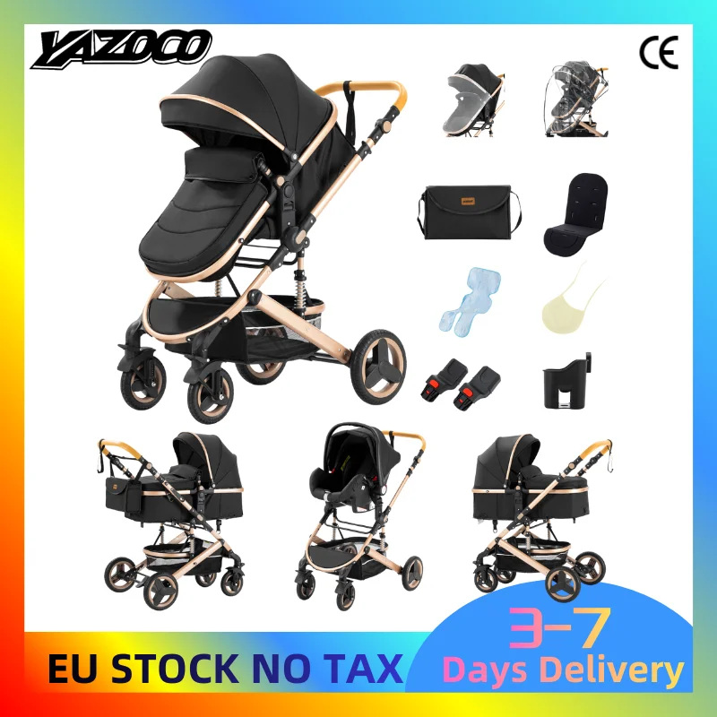 Poussette Bébé Luxe 3-en-1 Portable, Landau de Voyage Pliant, Cadre en Aluminium, Siège Élevé pour Nouveau-né 1 Poussette Bébé Luxe 3-en-1 Portable, Landau de Voyage Pliant, Cadre en Aluminium, Siège Élevé pour Nouveau-né 1