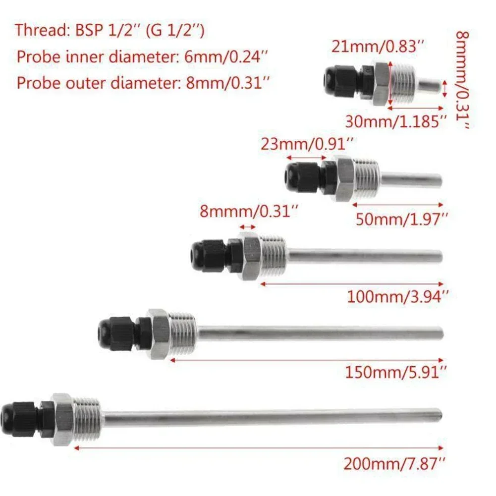 Pozzetti Termici In Acciaio Inox Filettatura G3/4 - Set Di 2 Manicotti Per Sonde Di Temperatura Da 30/50/100/150 Mm