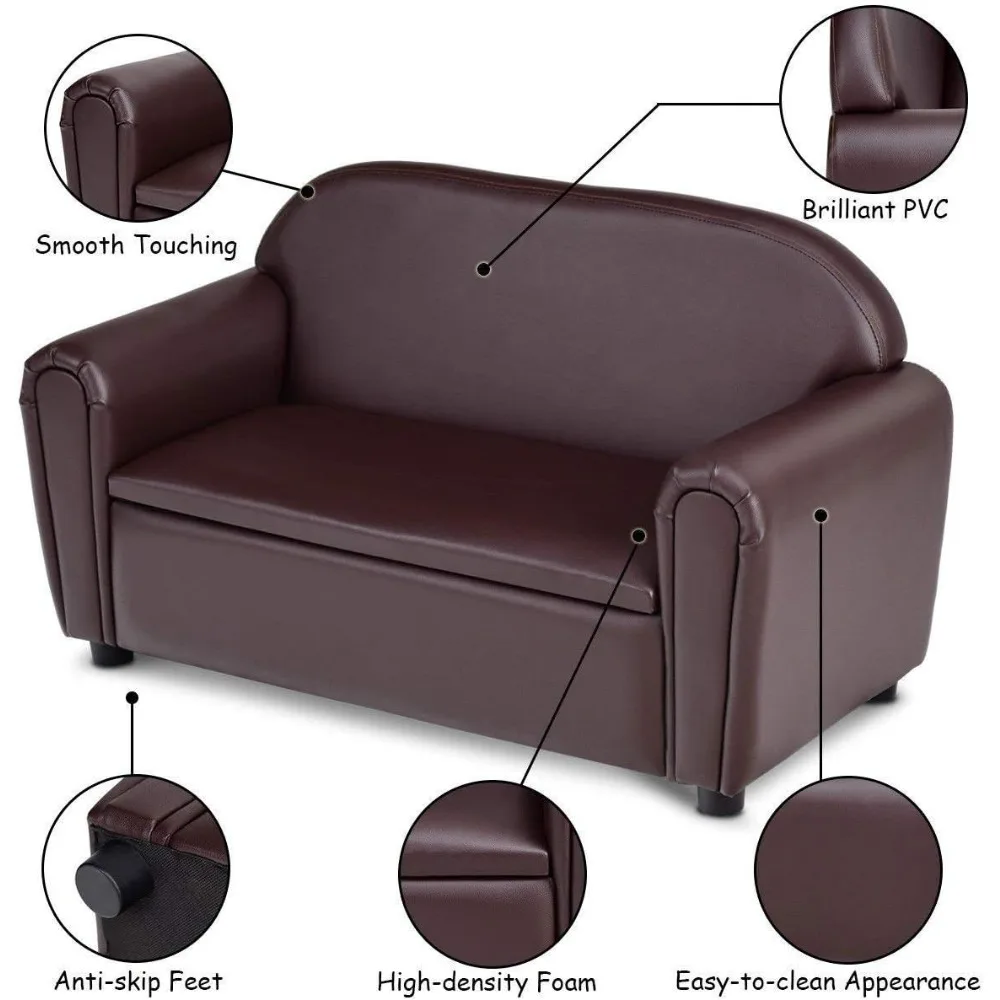 Kids Couch, Double Seat Children's Sofa w/Under Seat Storage, Toddler Armrest Chair, Kids Room, Soft Kids Sofa with Storage 3