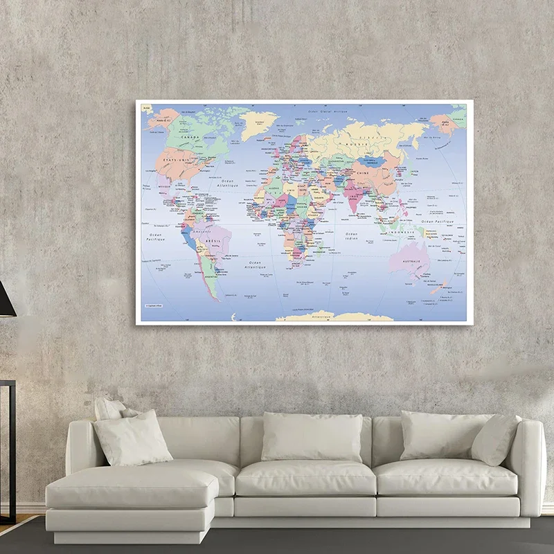 225x150cm Large Classic World Map In French Poster Non-woven Painting Wall Decor Home Decoration for Children School Supplies world map poster
