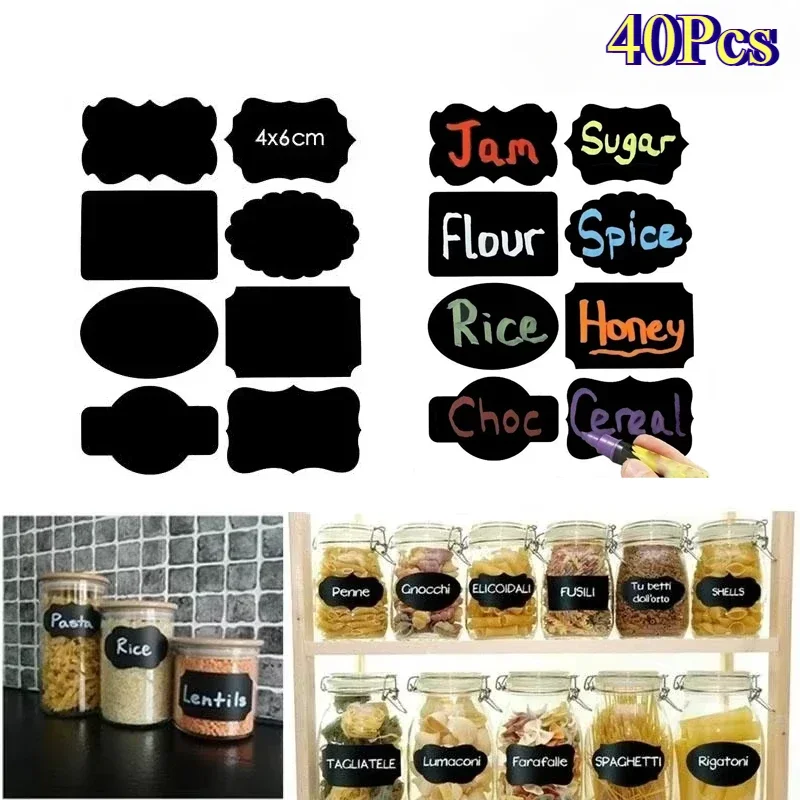 40Pcs Waterproof Home Chalkboard Spice Labels Stickers Bottle Tags Blackboard Label