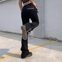 Dark Punk Y2k Grunge Low Waist Emo Jeans Mall Gothic Women Black Patchwork Electro Pants Fashion Streetwear Alt Clothes - Image 5