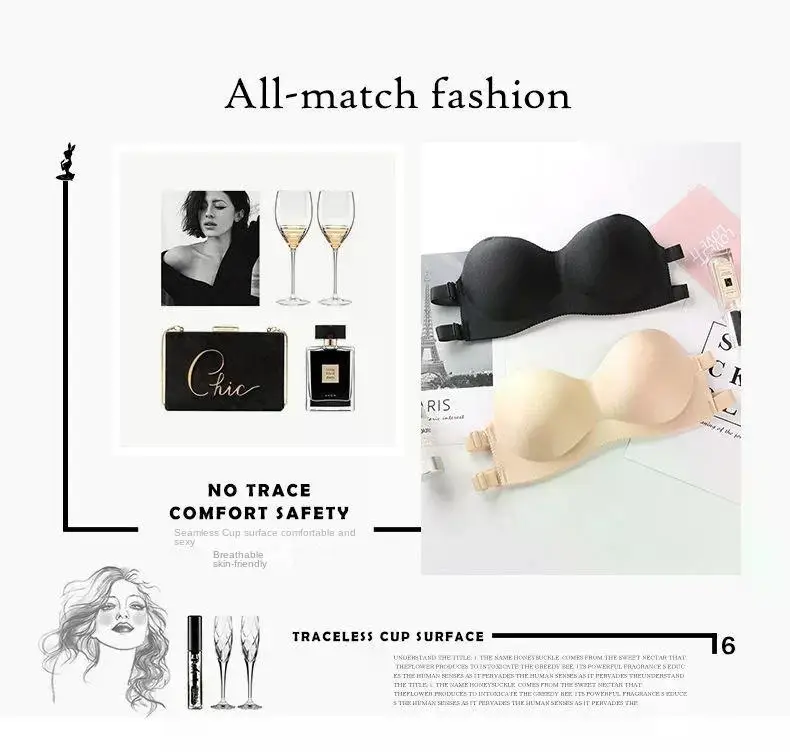 Description Picture 3 of itemOne-piece Tube Tops Strapless Underwear Tops Women Clothing Invisible Bras Sexy Breathable Fashion Soft Comfortable Lingerie