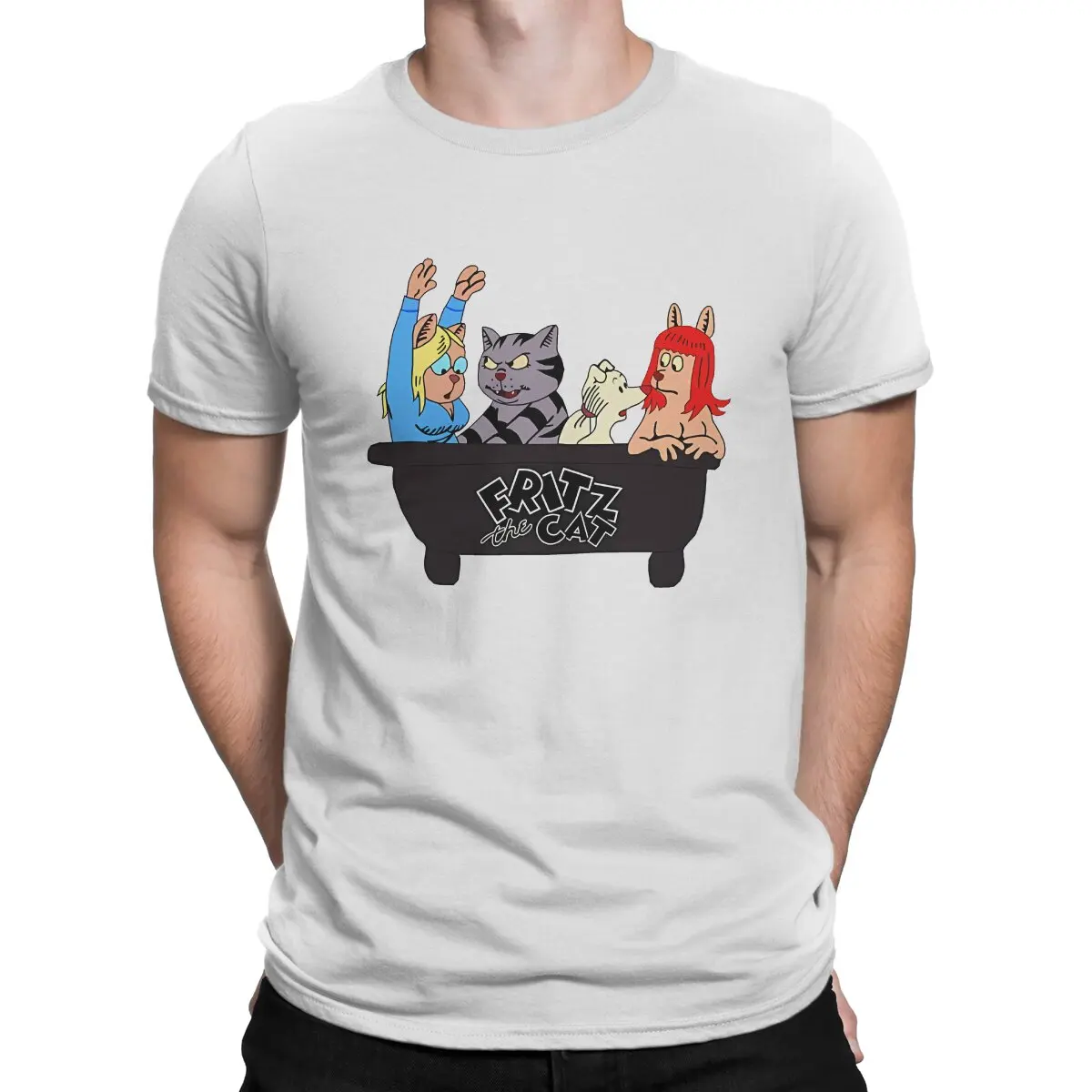 

Футболка мужская с надписью «The Nine Lives of Fritz the Cat Crewneck»