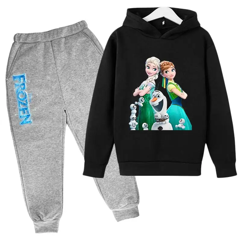 congelado elsa hoodies e calças crianças sportwear roupas moda esporte terno