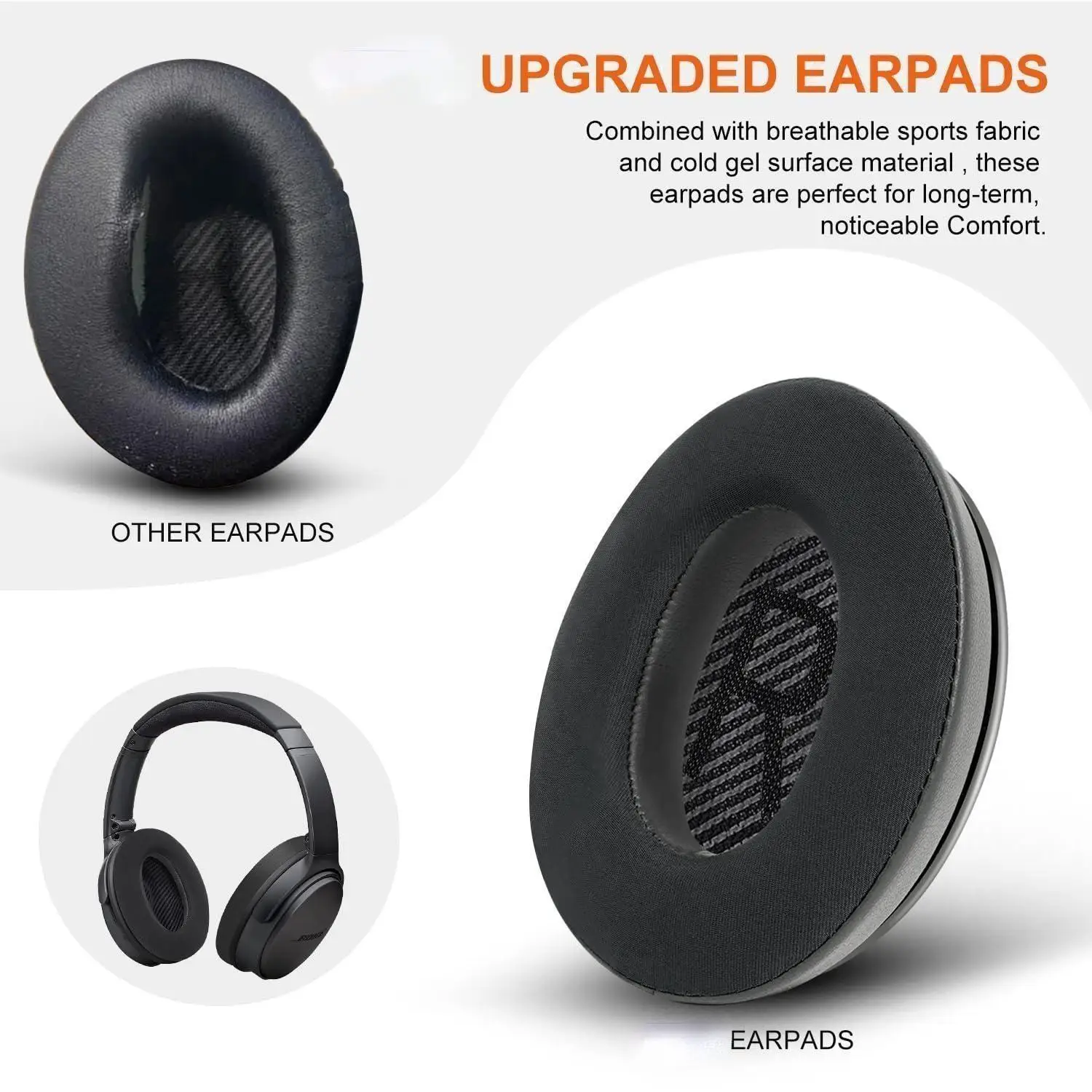 Enhanced Comfort Cooling Gel Ear Pads with Memory Foam for Over-Ear Headphones (Black)