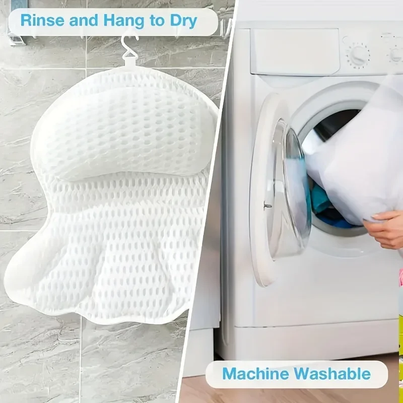 Non-Slip 6 Suction Cup Bathtub Pillow, 3D Mesh Soft Quick-Dry, Supports Head Neck Shoulder Back, Machine Washable