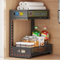 Under Sink Organizers and Storage, Adjustable 2 Tier Metal Pull out Cabinet Organizer for Bathroom, Kitchen, Pantry 2