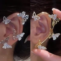 Design Hollow Butterfly Earrings Fashion Exquisite Single Ear Hook Women Girls Metal Rhinestones Ear Cuff Crystal Jewelry Gift 1