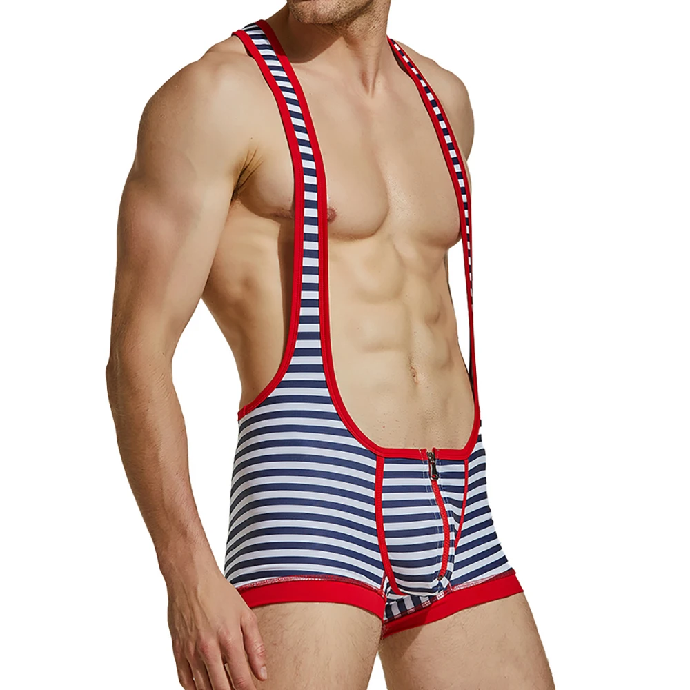 Sexy Mens Undershirts Leotard Zipper Bugle Pouch Bodysuits Underwear