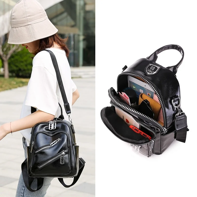Small Backpack Women Multifunctional PU Leather Backpacks 2021 New Fashion High Quality Ladies Casual Travel Backpack School Bag