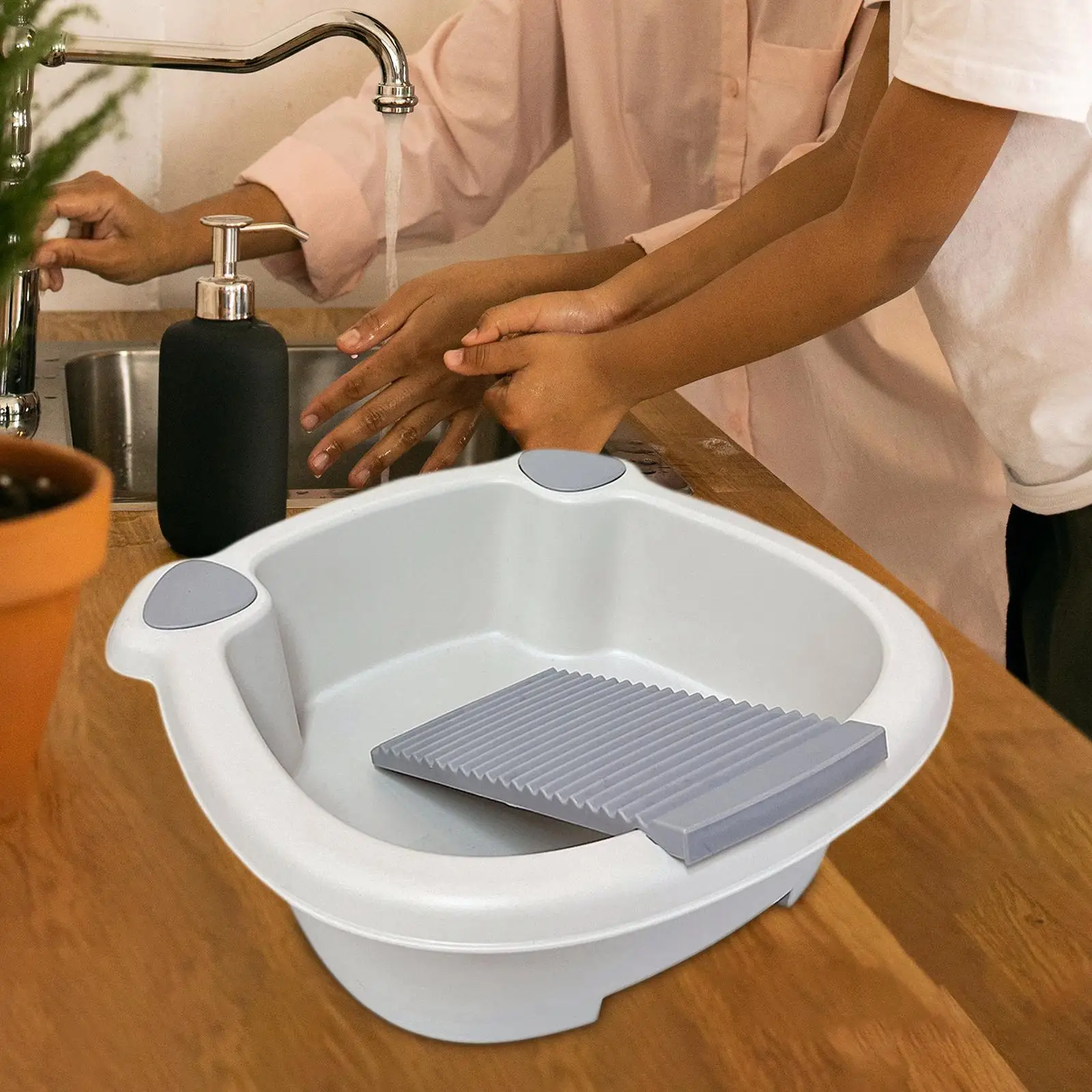 Clothes Washing Basin with Scrubbing Board, Hand Wash Tub for Delicate Items