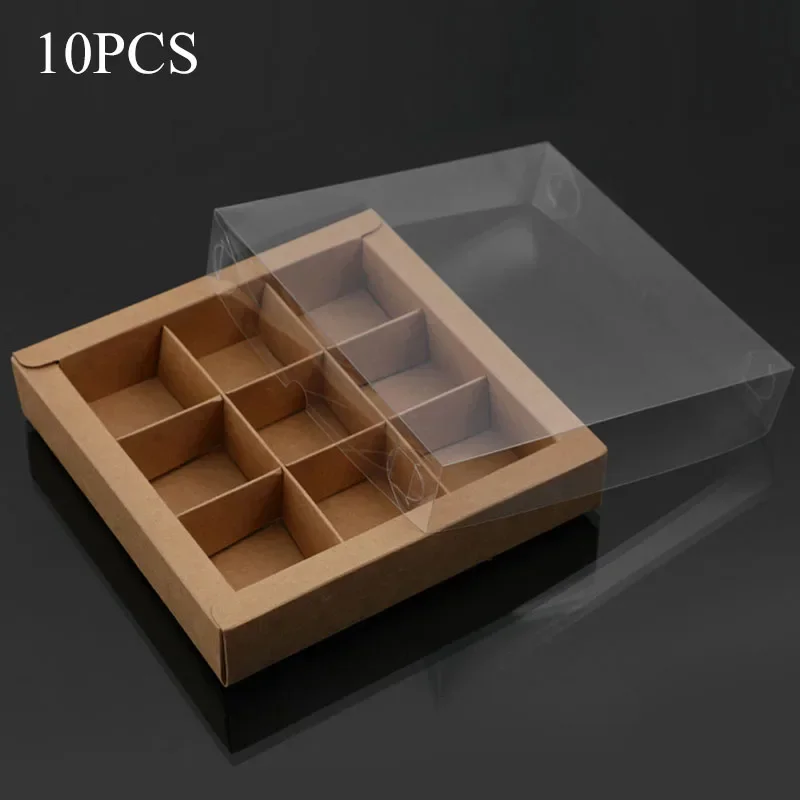 Large Box Grid Paper 10Pcs 9 Grids Kraft Paper Gift Box With Clear Window Chocolate Candy ...
