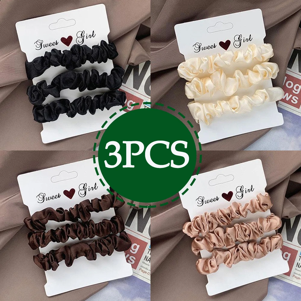 Elegant Silk Satin Hair Scrunchies Set - Smooth, Solid Color Ponytail Holders