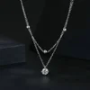 FEOBUR 5mm Certified Moissanite Pendant Layered Necklace 925 Sterling Silver for Women Double Layer Clavicle Chain Party Jewelry 4