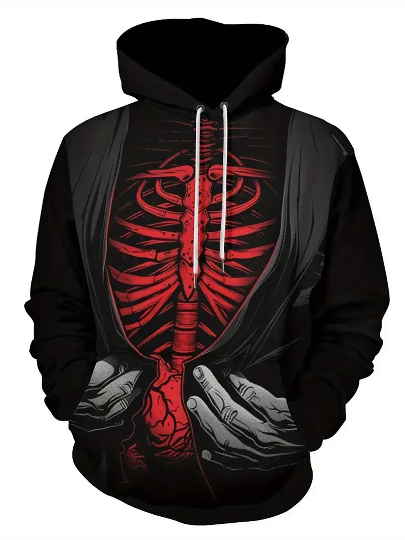 thumbnail image 1 of Sudadera con capucha con estampado 3D de esqueleto para hombre, jersey con diseño de cordón, Tops de primavera, Otoño e Invierno, 1 of 4