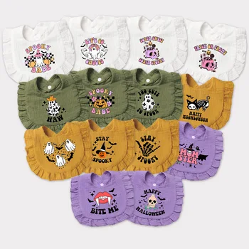 Halloween Pure Cotton Baby Drool Bag Children's Gauze Bib Skull Pumpkin Funny Cartoon Hot Stamping Picture Baby Drool Towel 1