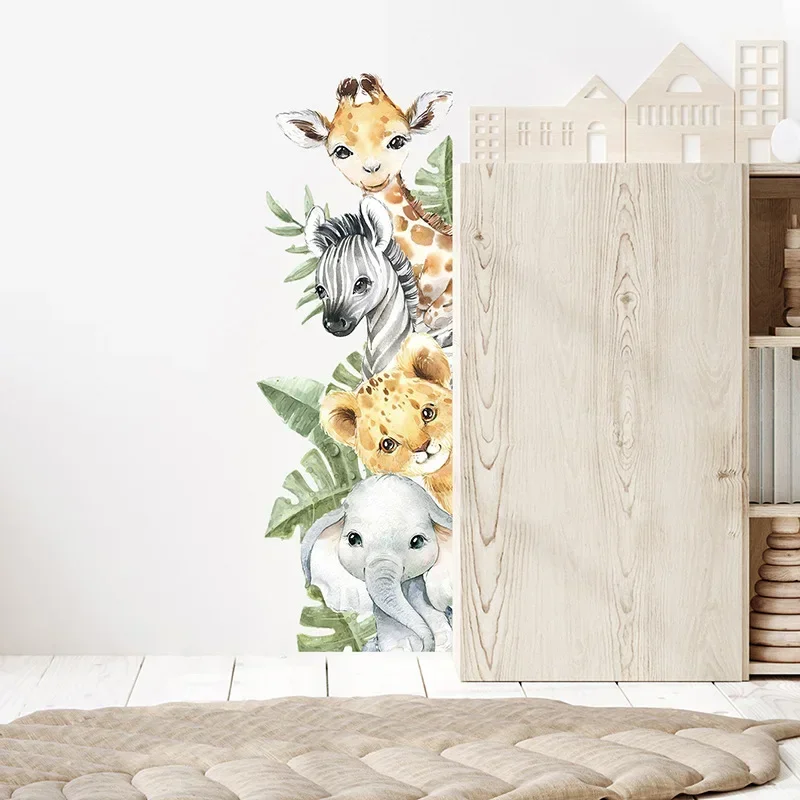 Door Stickers Jungle Animals Giraffe Elephant Wall Stickers for Kids Room Baby Nursery Children's Room Decoration Wall Decals wall stickers,children room decoration