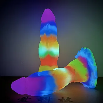 FAAK Luminous Dragon Dildo With Suction Cup Knot Tiny Dog Penis For Beginners Female Masturbator Glow In Dark Silicone Sex Toy 6