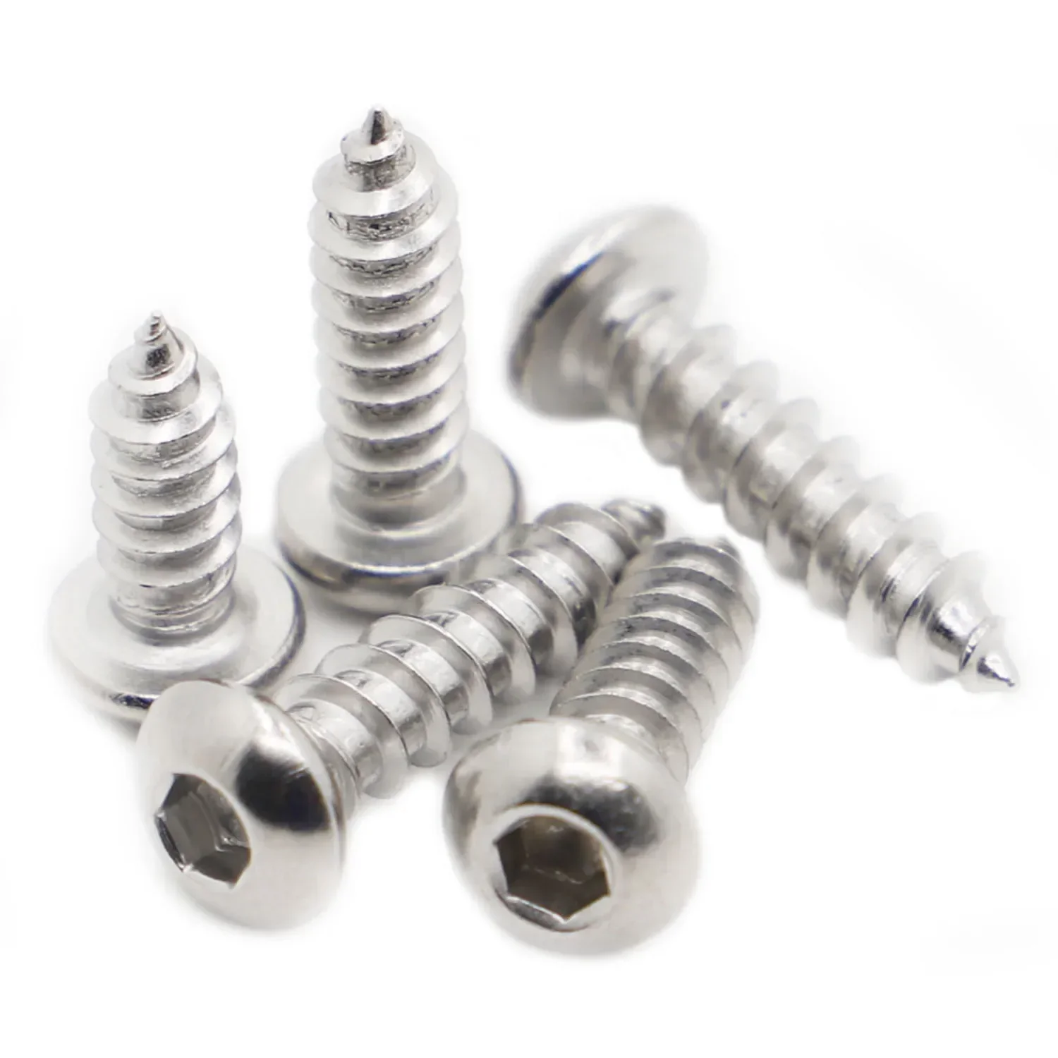 5-50pcs M2 M2.5 M3 M4 M5 M6 304 스테인레스 스틸 팬 둥근 머리 육각형 소켓 셀프 태핑 나사 나무 나사