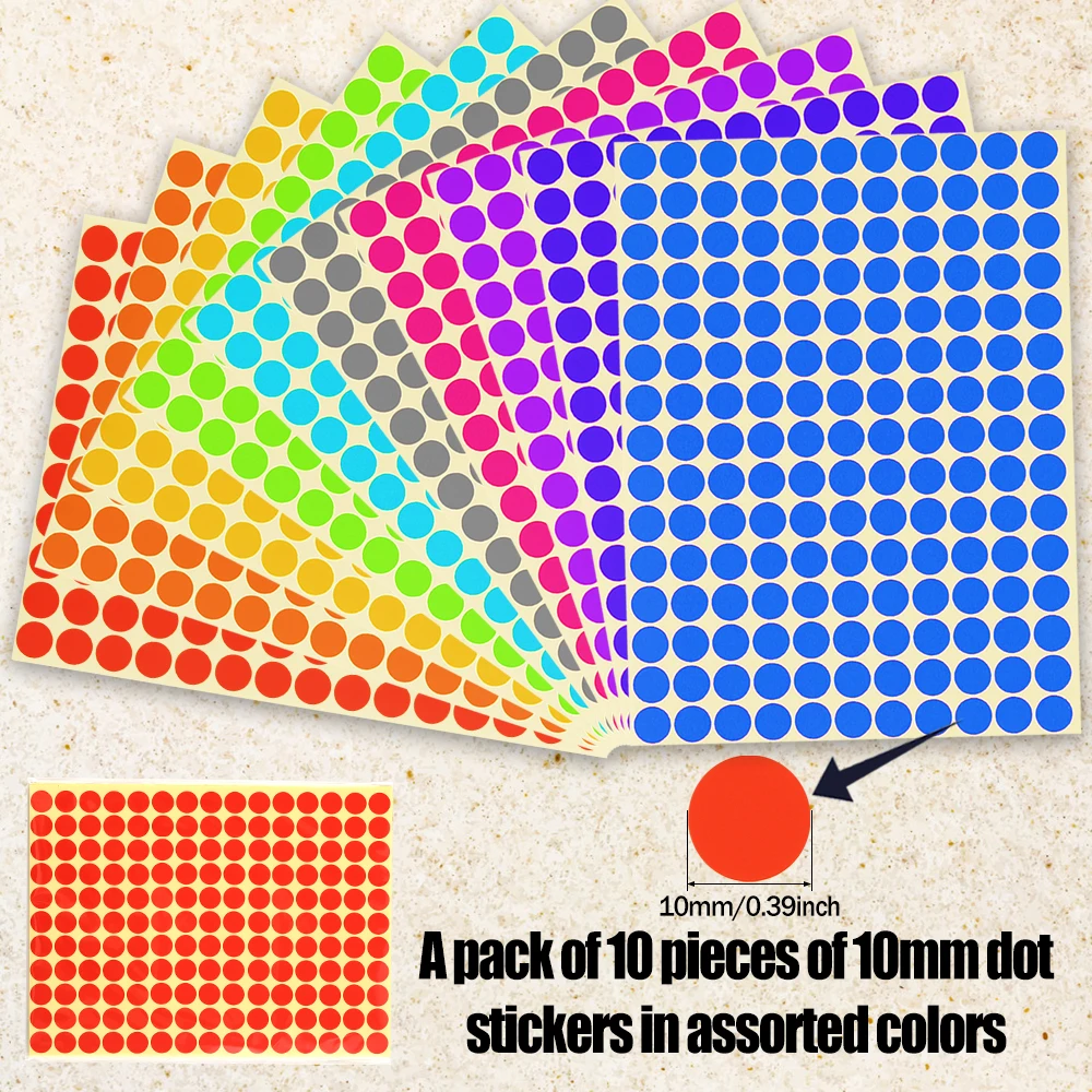 Colorful Self-Adhesive Round Stickers - 10 Vibrant Shades